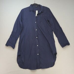 J.Crew Shirt Dress Womens XS Navy Blue Tunic Linen Blend Long Sleeve Button Down